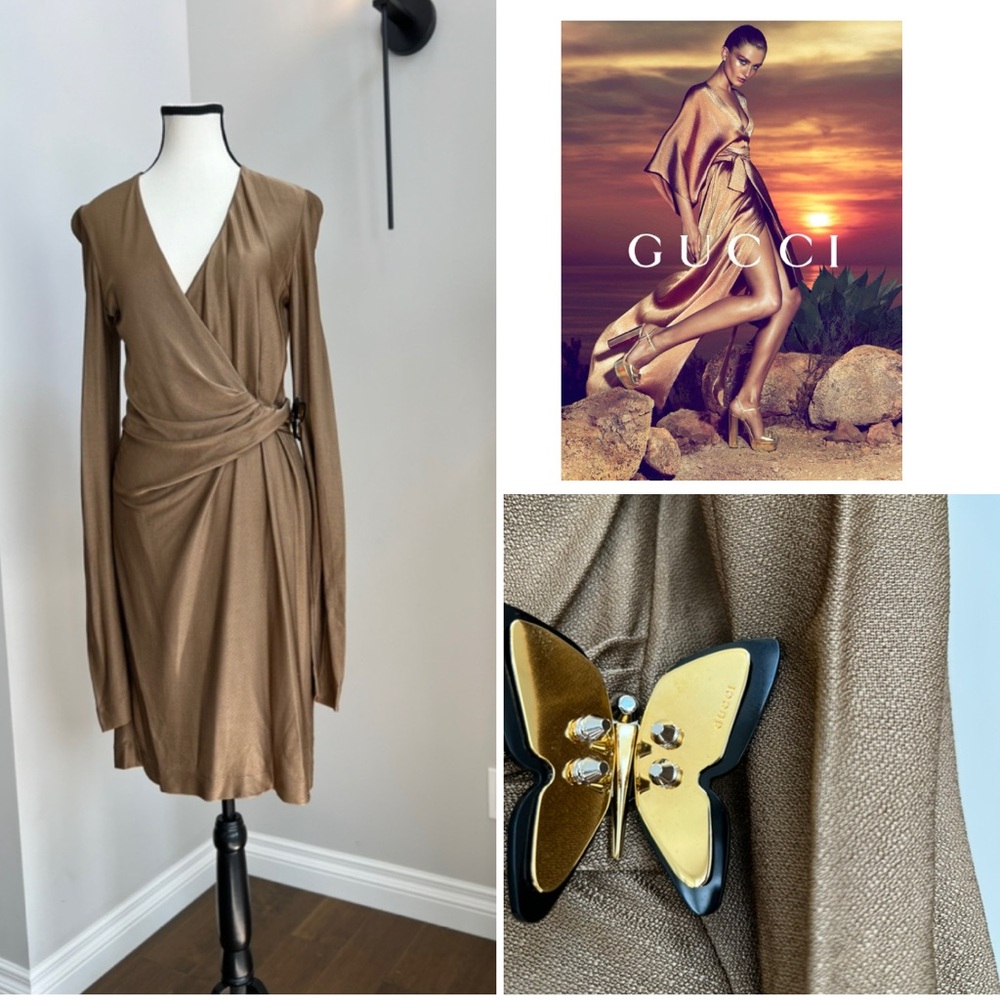 Vintage Gucci S/S 2012 Wrap  Dress With 🦋 Brooch Size Small